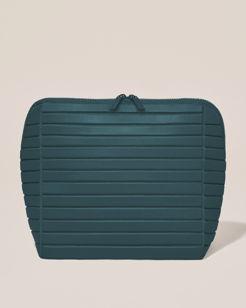 Closed Parallelle Large Spruce (green) Traveller makeup bag with structured horizontal bar design
